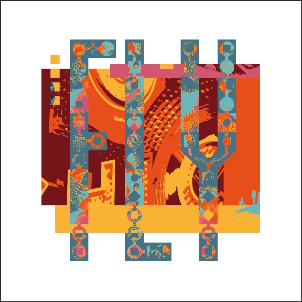 Multicolour digital print showing letters FLY in my two-layer Dichromate typeface